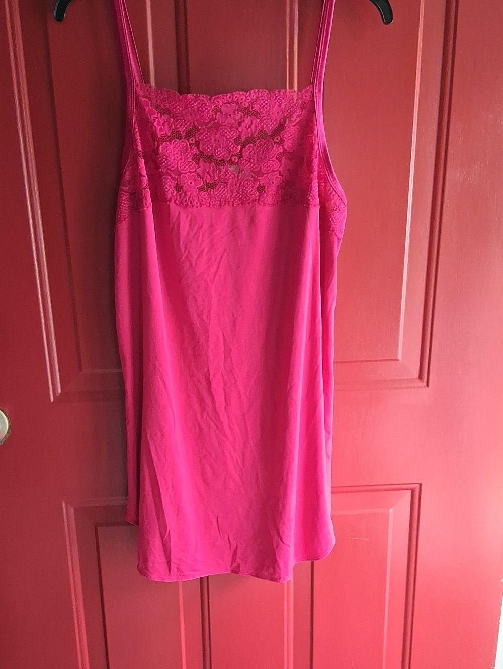 Vanity Fair Bright Pink Lace-Trim Chemise